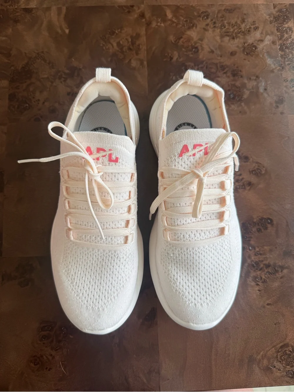 APL Knit Lace-Up Sneakers in Pale Pink and White